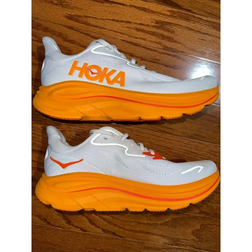 NIB Hoka Men's Clifton 10 Frost/Orange Zest Athletic Running Shoes Size 10D