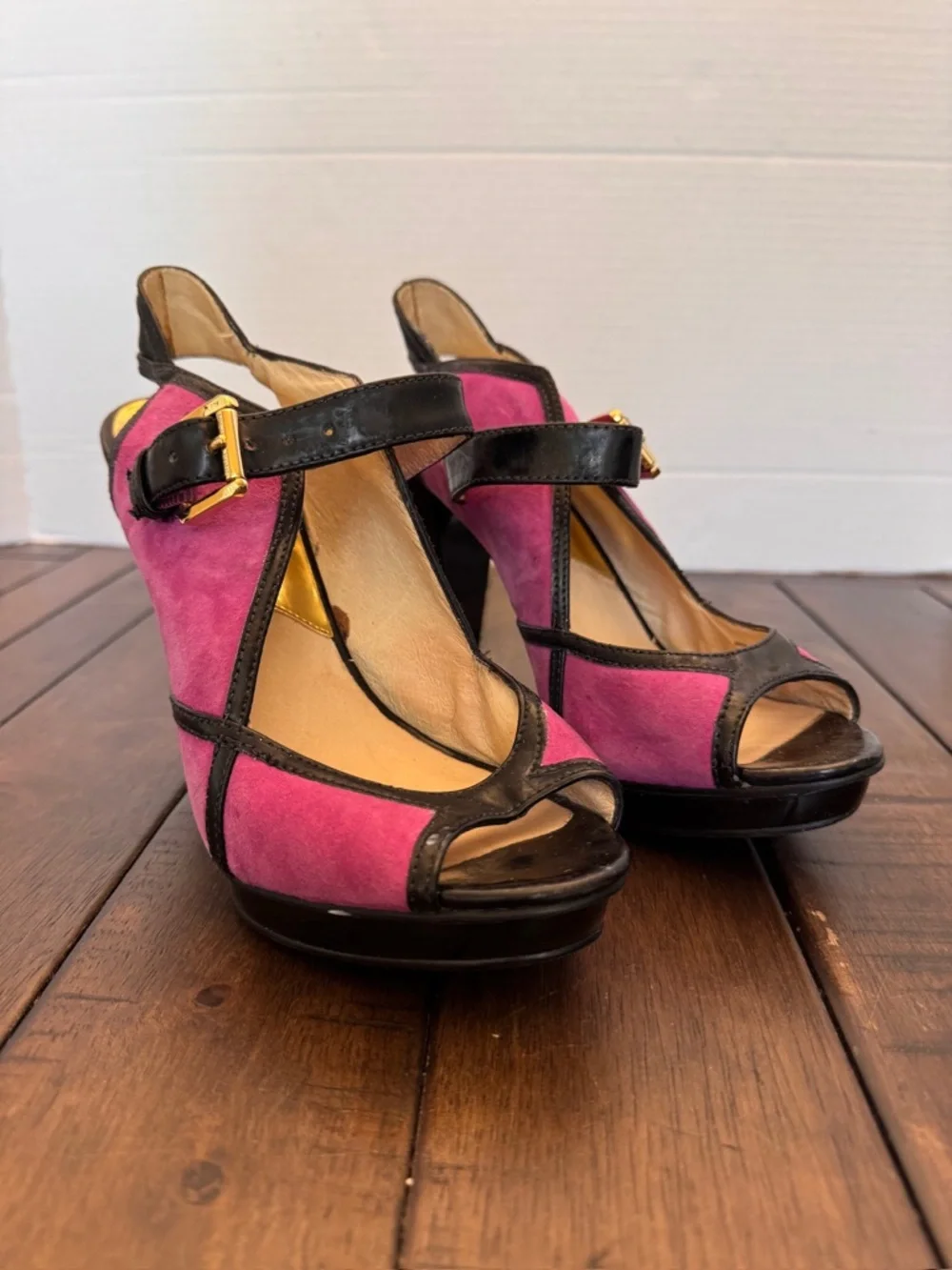 MICHAEL KORS Purple Suede Black Patent Leather Cut-Out Pumps Sz 6.5