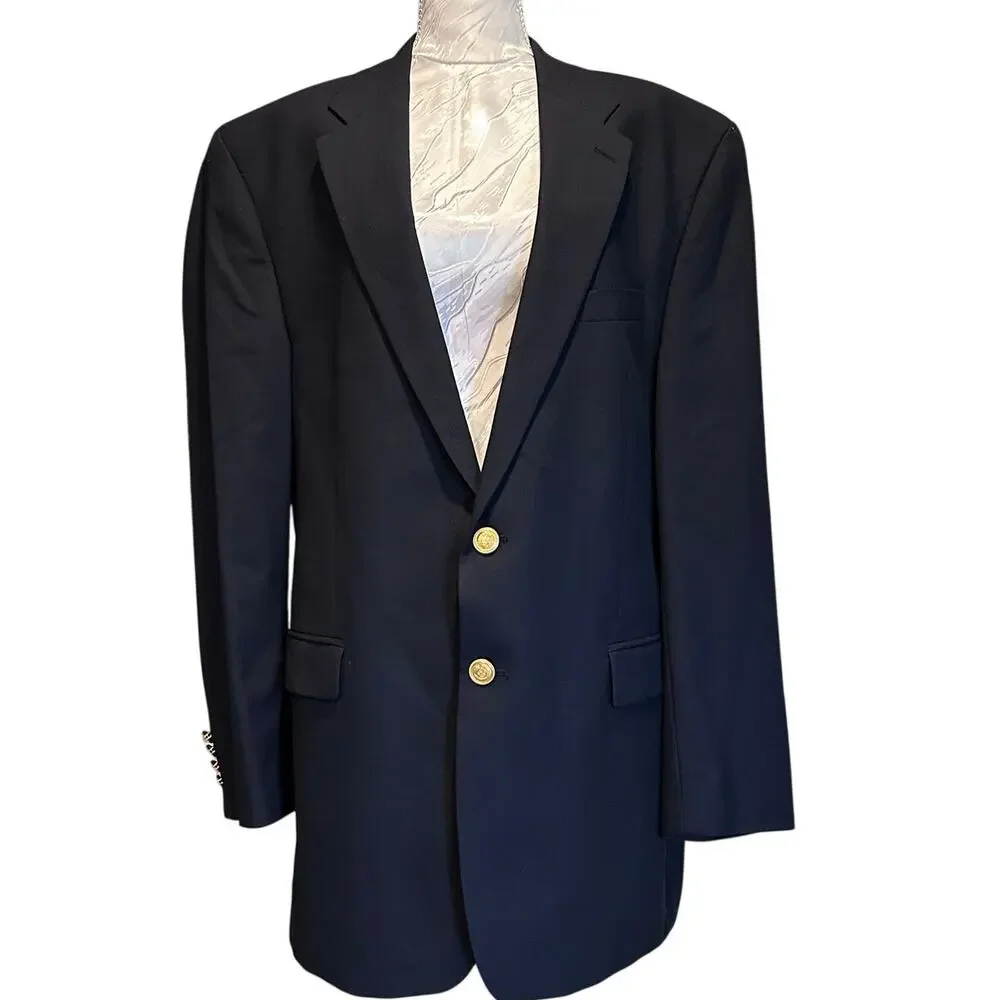 Lauren Ralph Lauren Vintage 90s Navy Blue Wool Two Button Blazer Mens 50R