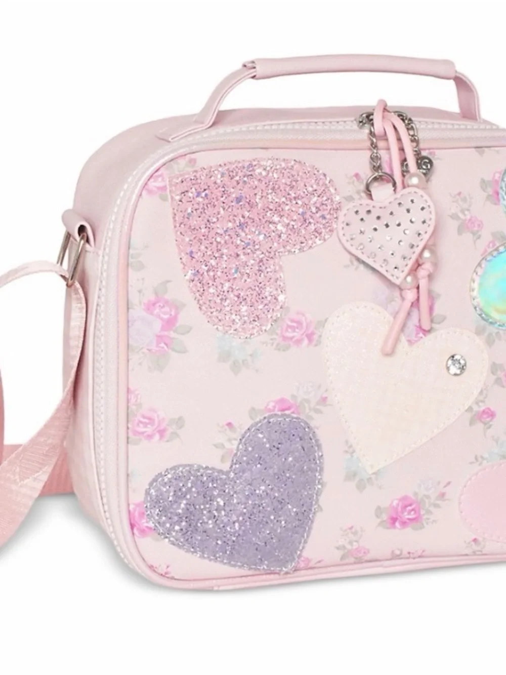 OMG Accessories  Girls' Heart Glitters Floral Lunch Bag With Charm