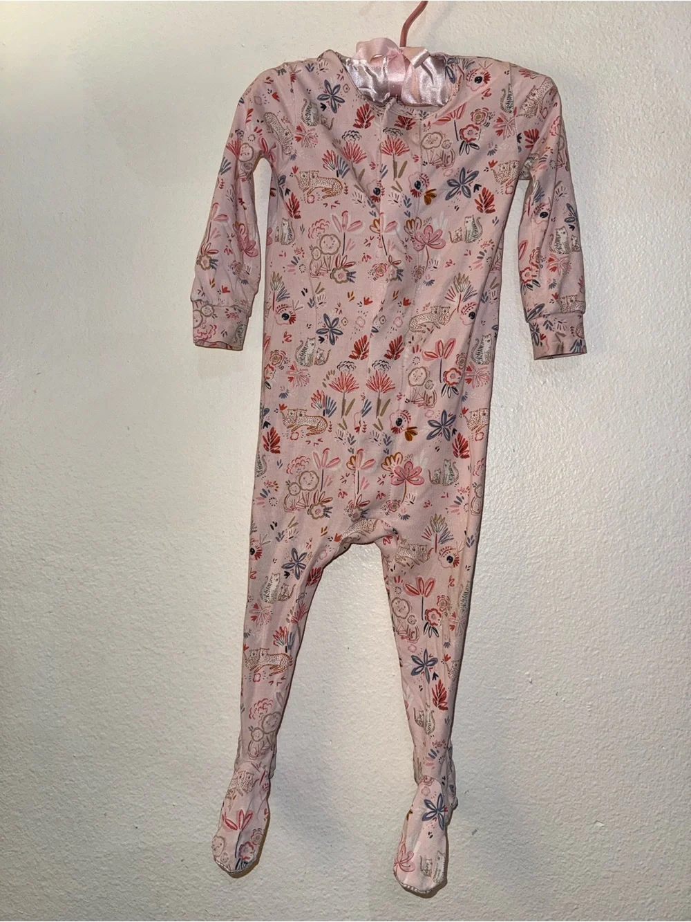 Baby Pink Floral Footed One-Piece Pajamas with Magnetic Closure