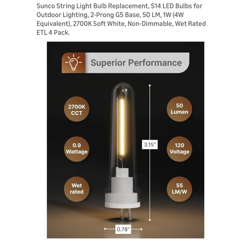 Sunco S14 LED Patio String Light Replacement Bulbs for Outdoors 23 TOTAL BULBS