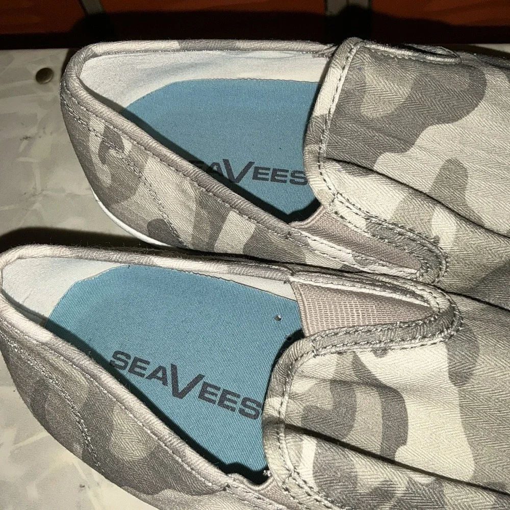 Seavees Baja Sneakers Mens Size 9.5  Camo Canvas Slip-On Comfort Shoes Gray