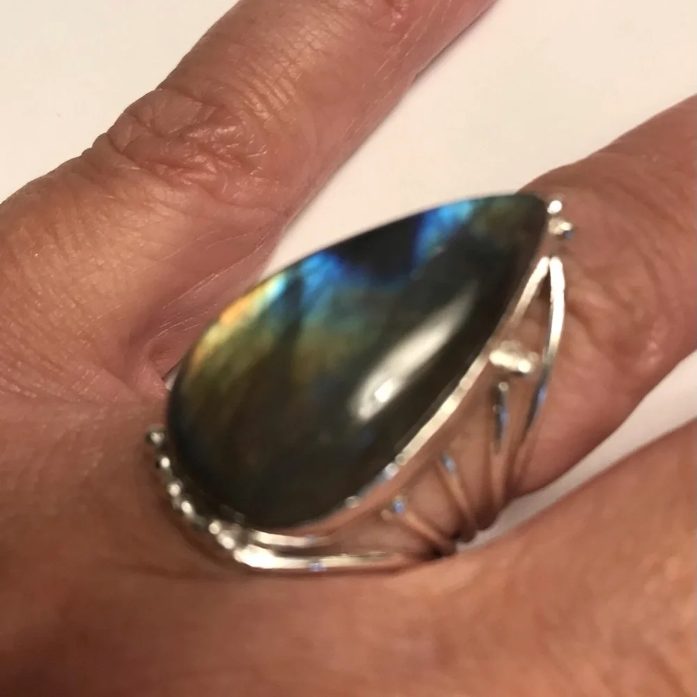 Labradorite Stamped 925 Sterling Silver Ring