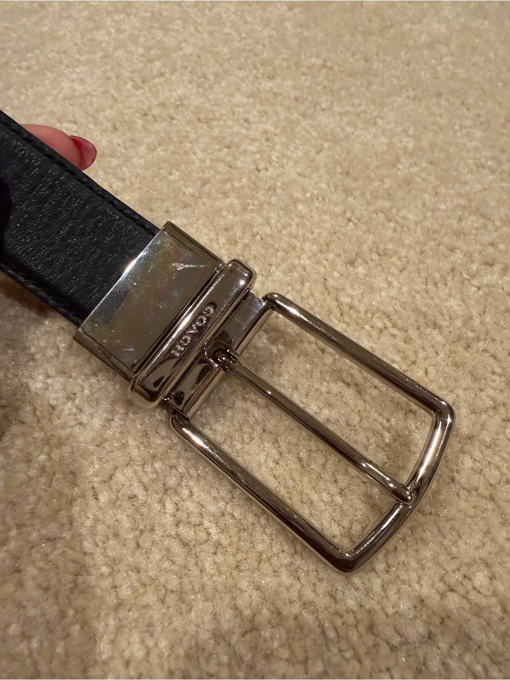Coach Black Leather Belt with Silver-Tone Buckle