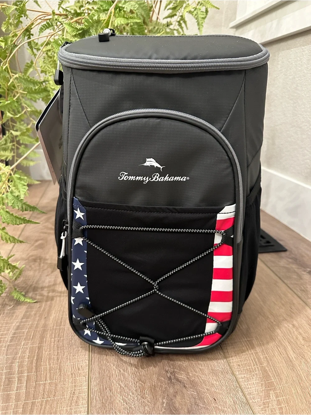 Tommy Bahama Black Cooler Backpack with American Flag Trim