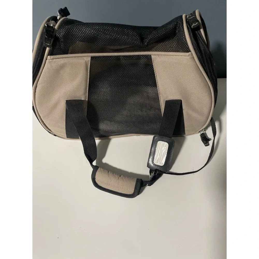 Pet Carrier‎ Bag Airline Approved Soft Sided Travel Tote Beige Black Mesh