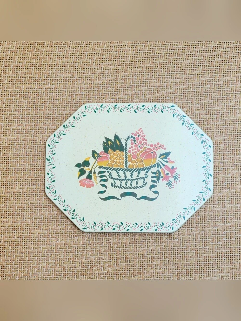 Vintage Daher Decorative Ware Tin Octagonal Trivet Fruit Basket Made in England