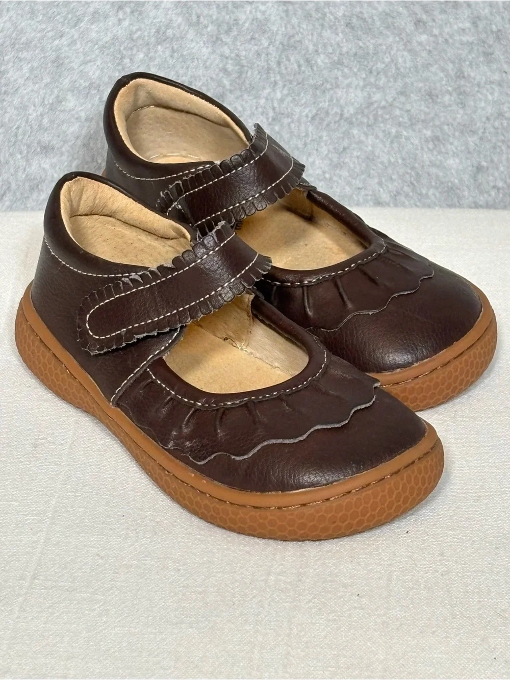 Livie & Luca Ruche Classic Mary Jane Leather Shoes-Mocha Brown-Toddler Girls 8