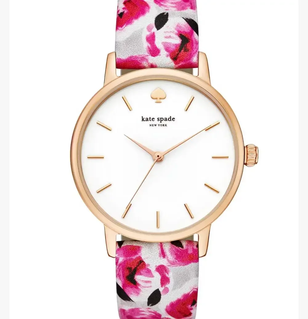 Kate Spade New York Metro Watch Floral Rose Band Pink and Gold Tones