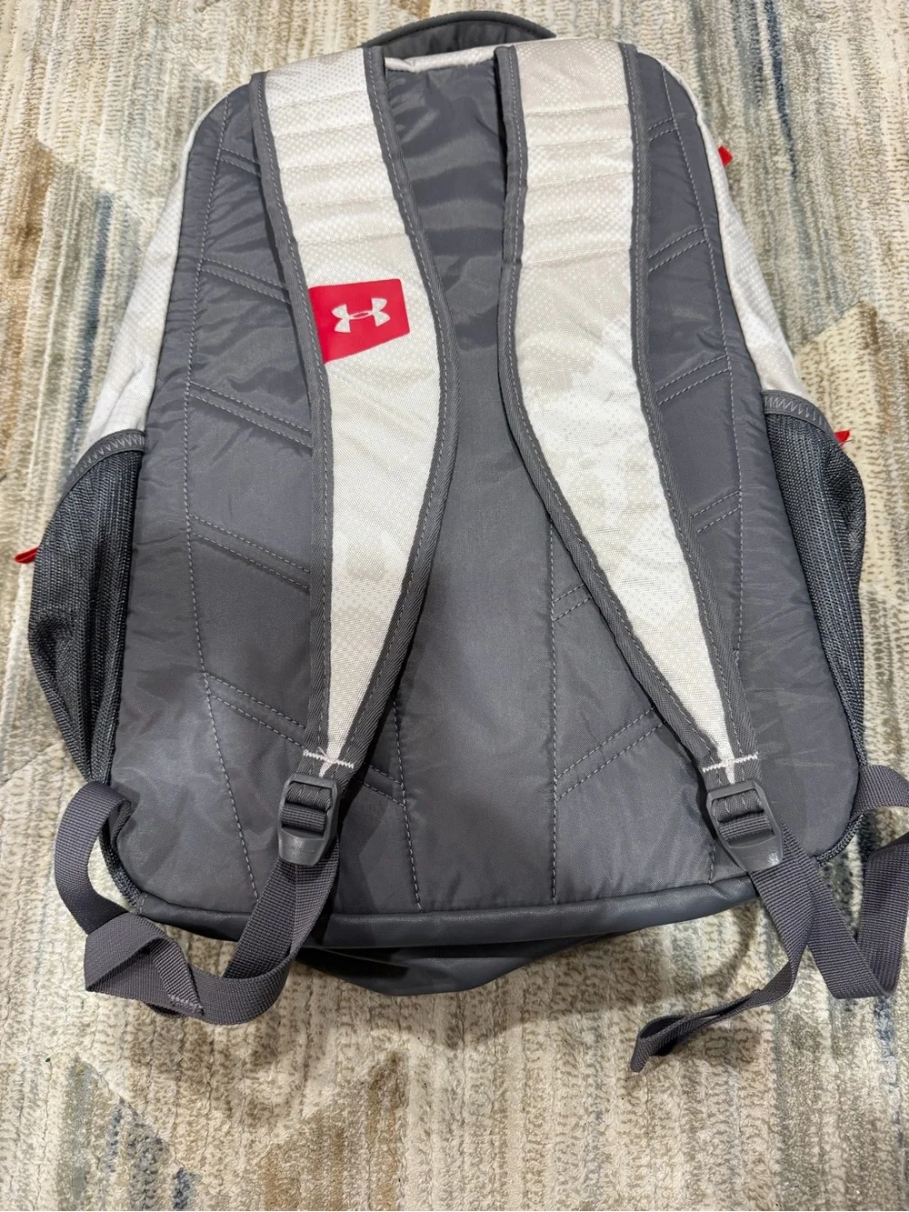Under Armour Light Gray and Dark Gray Storm Backpack with Red Pulls