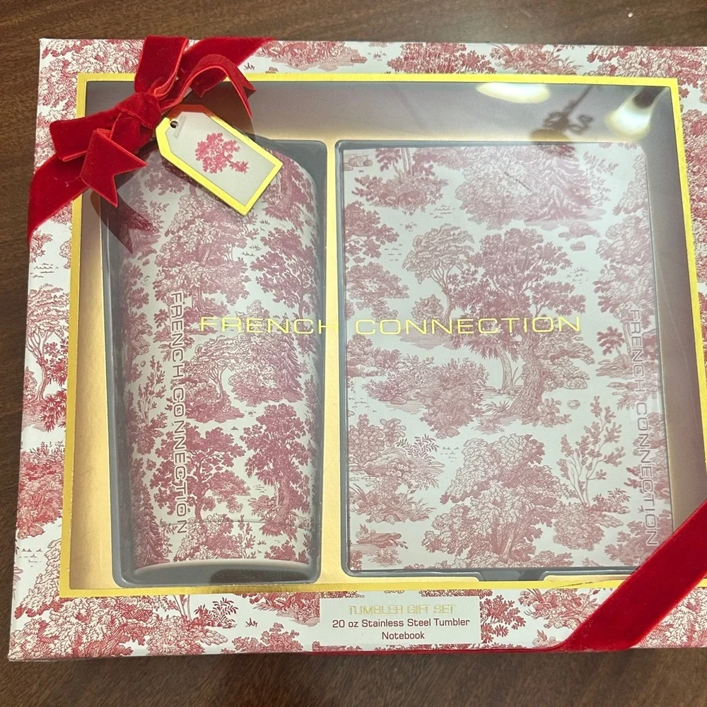 French Connection red printed 20 oz tumbler and notebook set