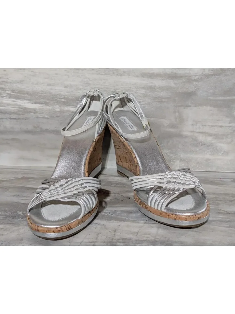 Marshall Fields  Silver Woven Strap Cork Wedge Sandals Sz 10M