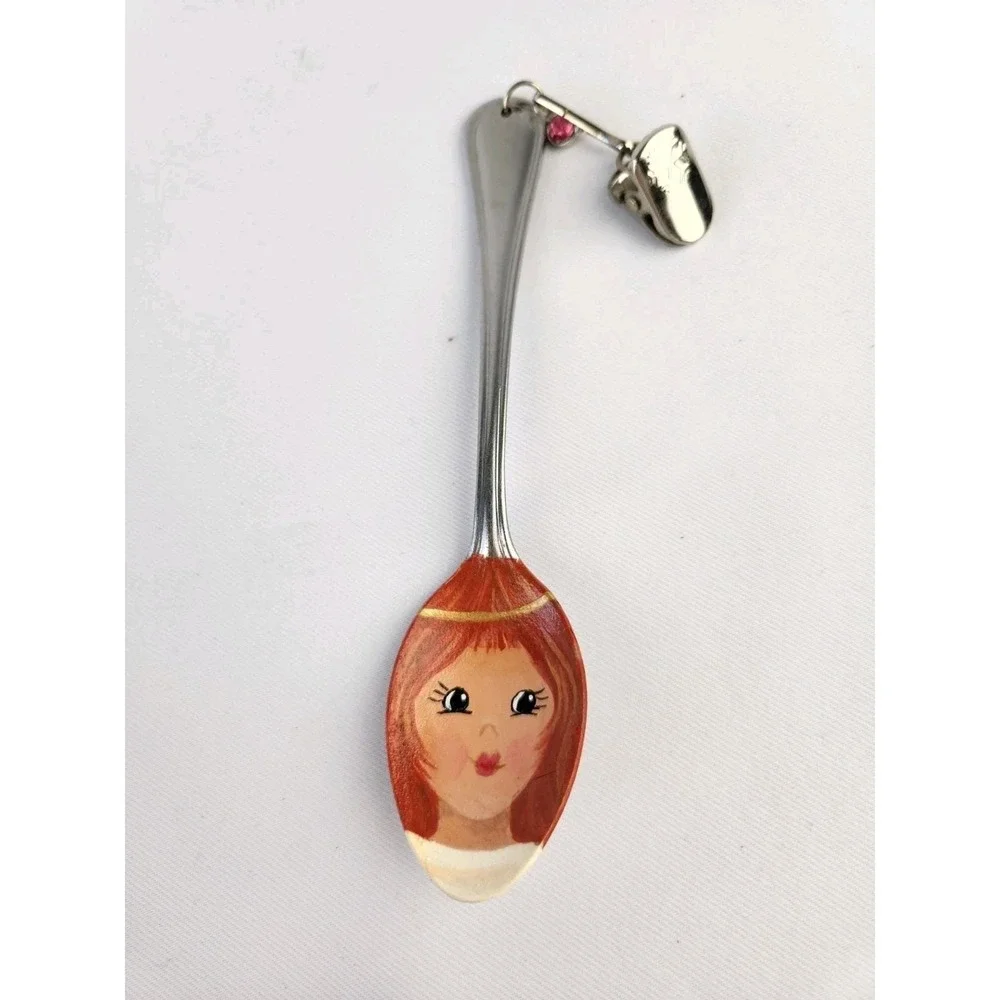 Hand Painted Teaspoon Decorative Metal Spoon Angel‎ Redhead w/clip Artisan Decor