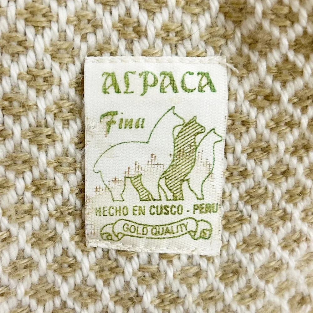 Alpaca Wool Scarf Beige Ivory Diamond Geometric Pattern Soft Fringe Made in Peru