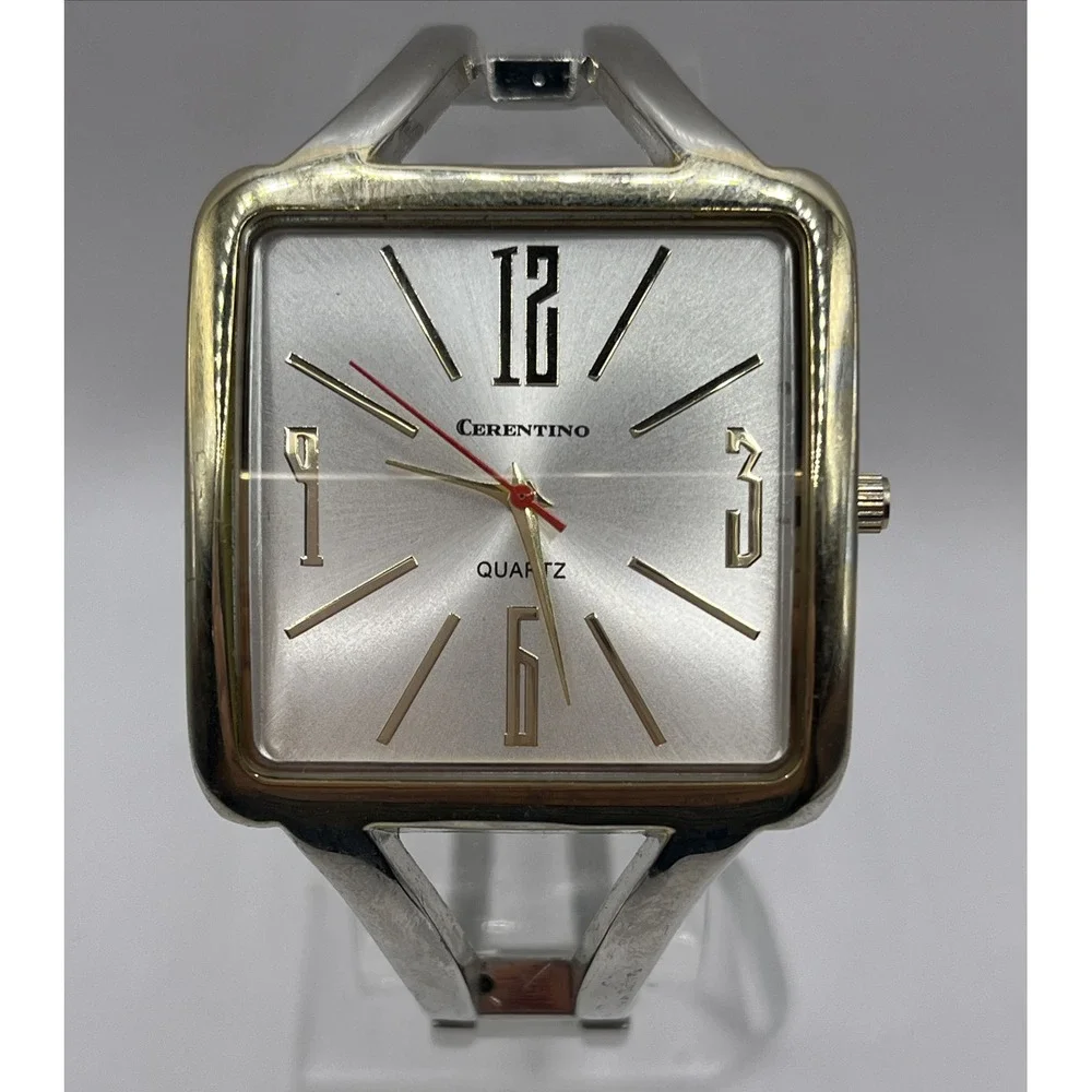 Cerentino Women's Quartz Watch Hinge Bangle Band Silver Tone-‎ New Battery