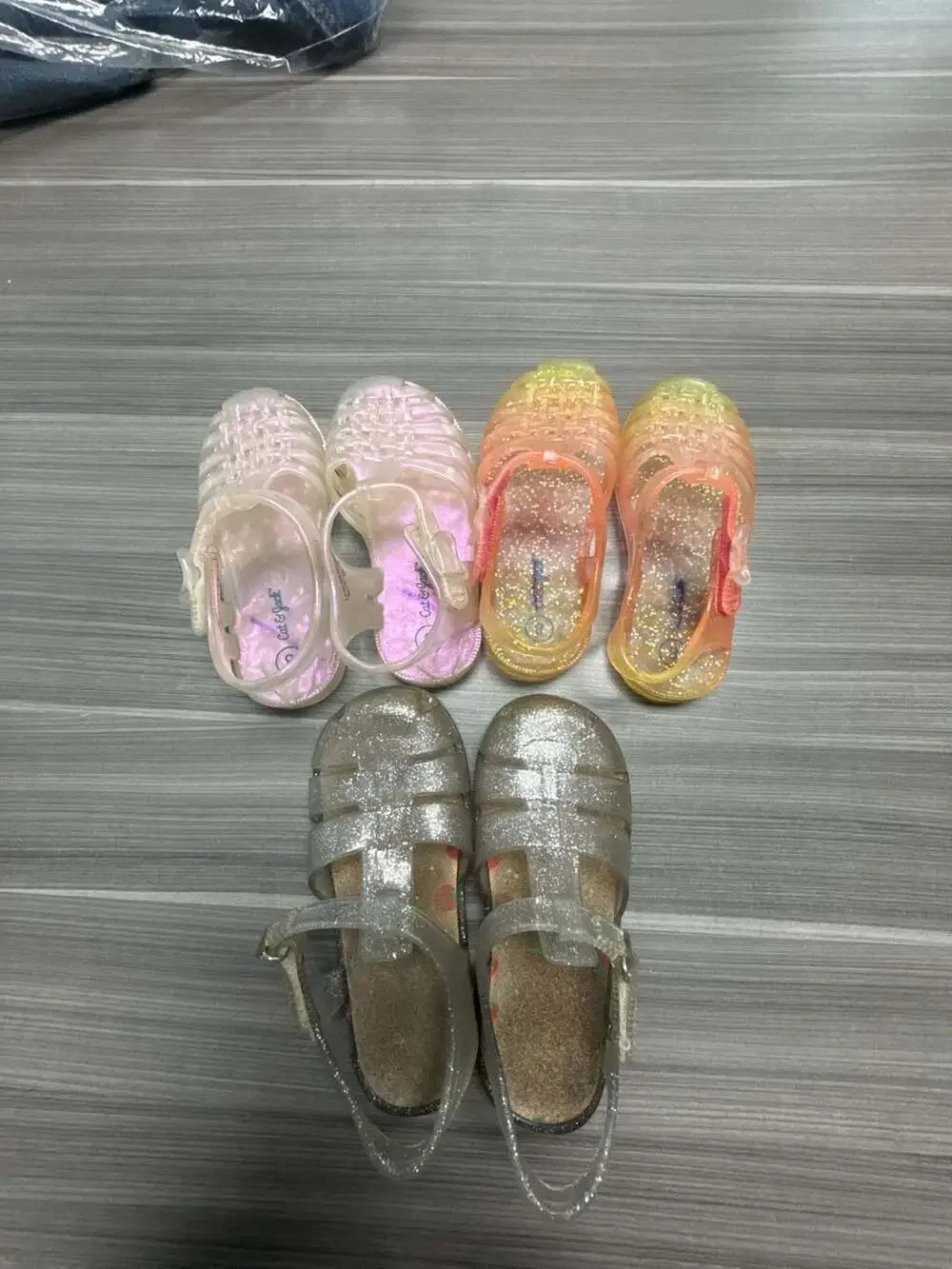 Three pairs of toddler, jelly, sandals