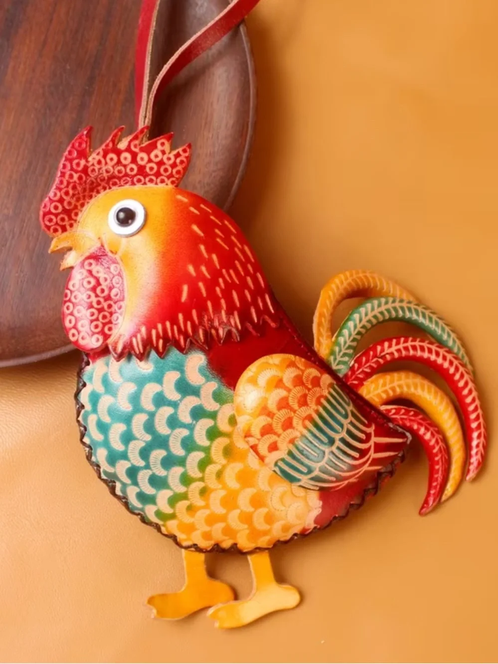 🆕 Handcrafted Multicolor Rooster Wristlet Clutch - Genuine Leather - Vibrant