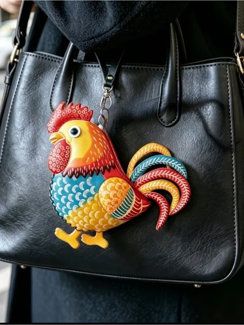 🆕 Handcrafted Multicolor Rooster Wristlet Clutch - Genuine Leather - Vibrant