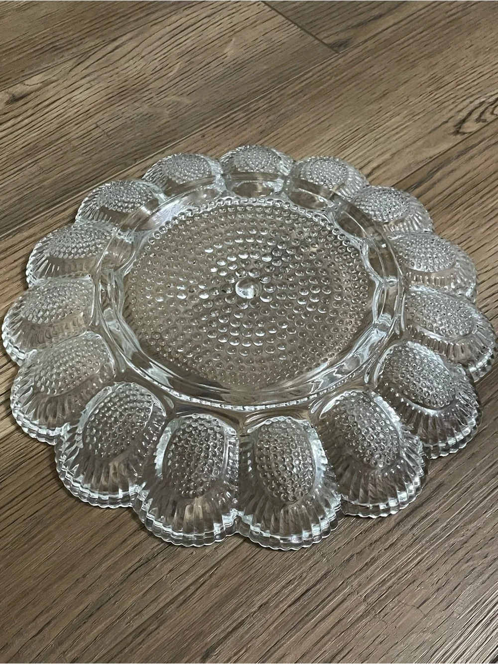 Vintage Clear Glass Hobnail Deviled Egg Plater‎