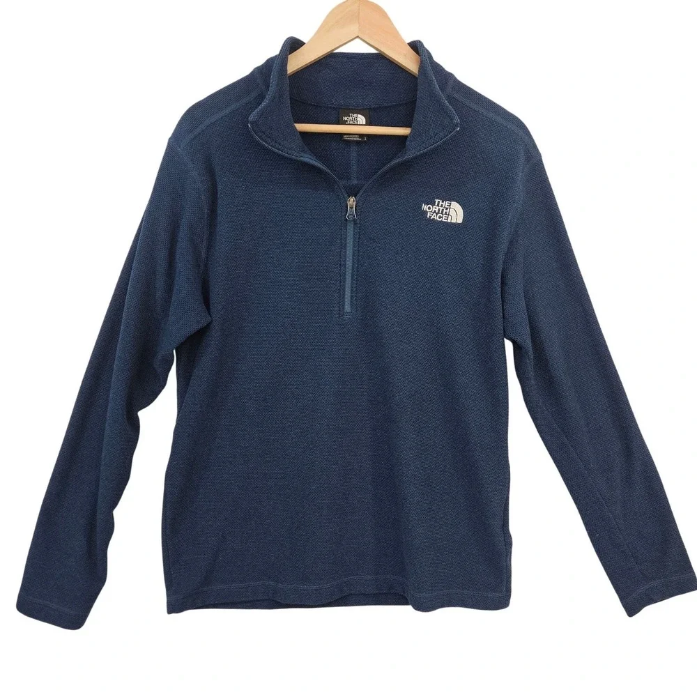 The North Face Mens 1/4 Zip L Blue Textured Knit Sweater Lightweight‎ Outdoor