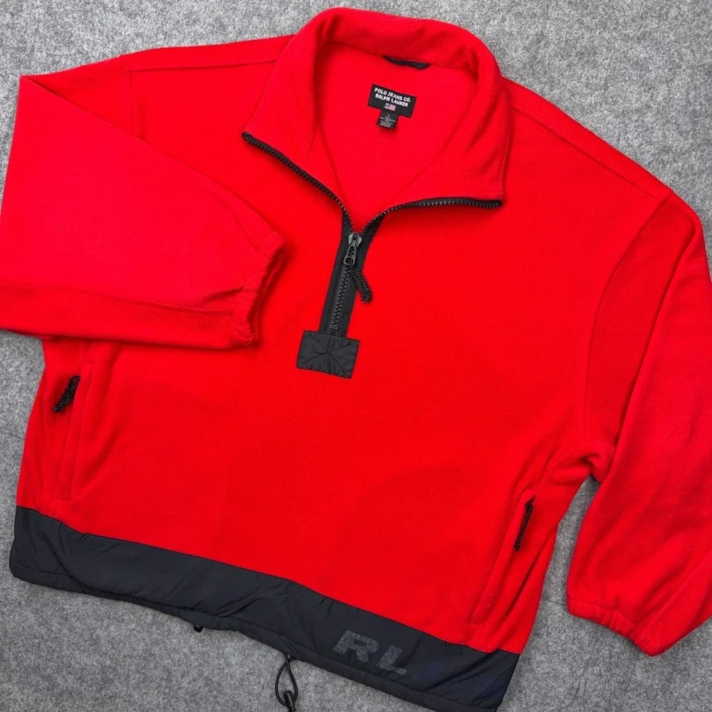 VTG Polo Jeans Sweater Mens Large‎ Red Ralph Lauren Half Zip Fleece Pullover