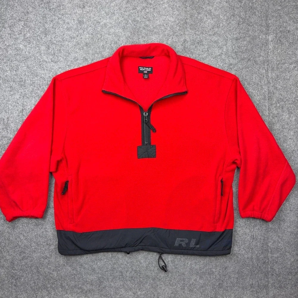 VTG Polo Jeans Sweater Mens Large‎ Red Ralph Lauren Half Zip Fleece Pullover