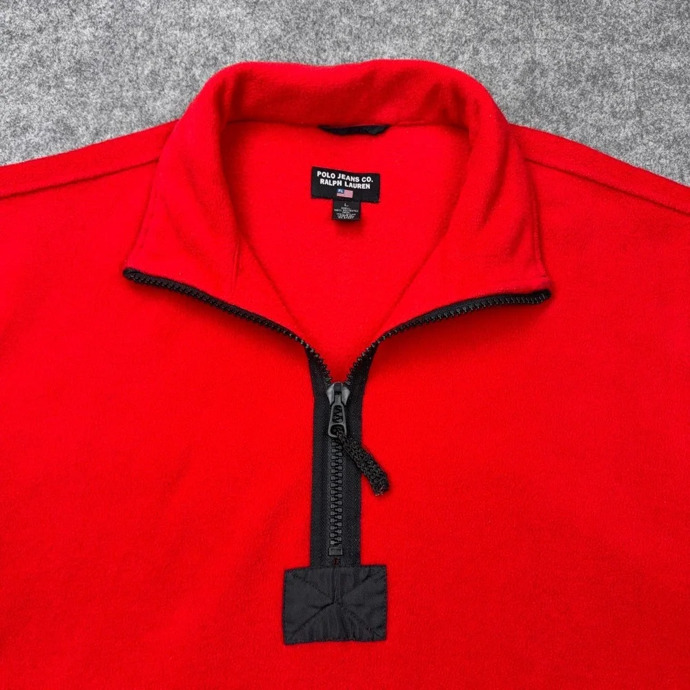 VTG Polo Jeans Sweater Mens Large‎ Red Ralph Lauren Half Zip Fleece Pullover