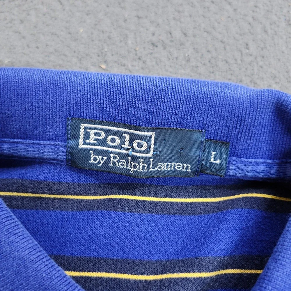 Polo Ralph Lauren Mens Blue Striped Short Sleeve Pique Polo Shirt Size L