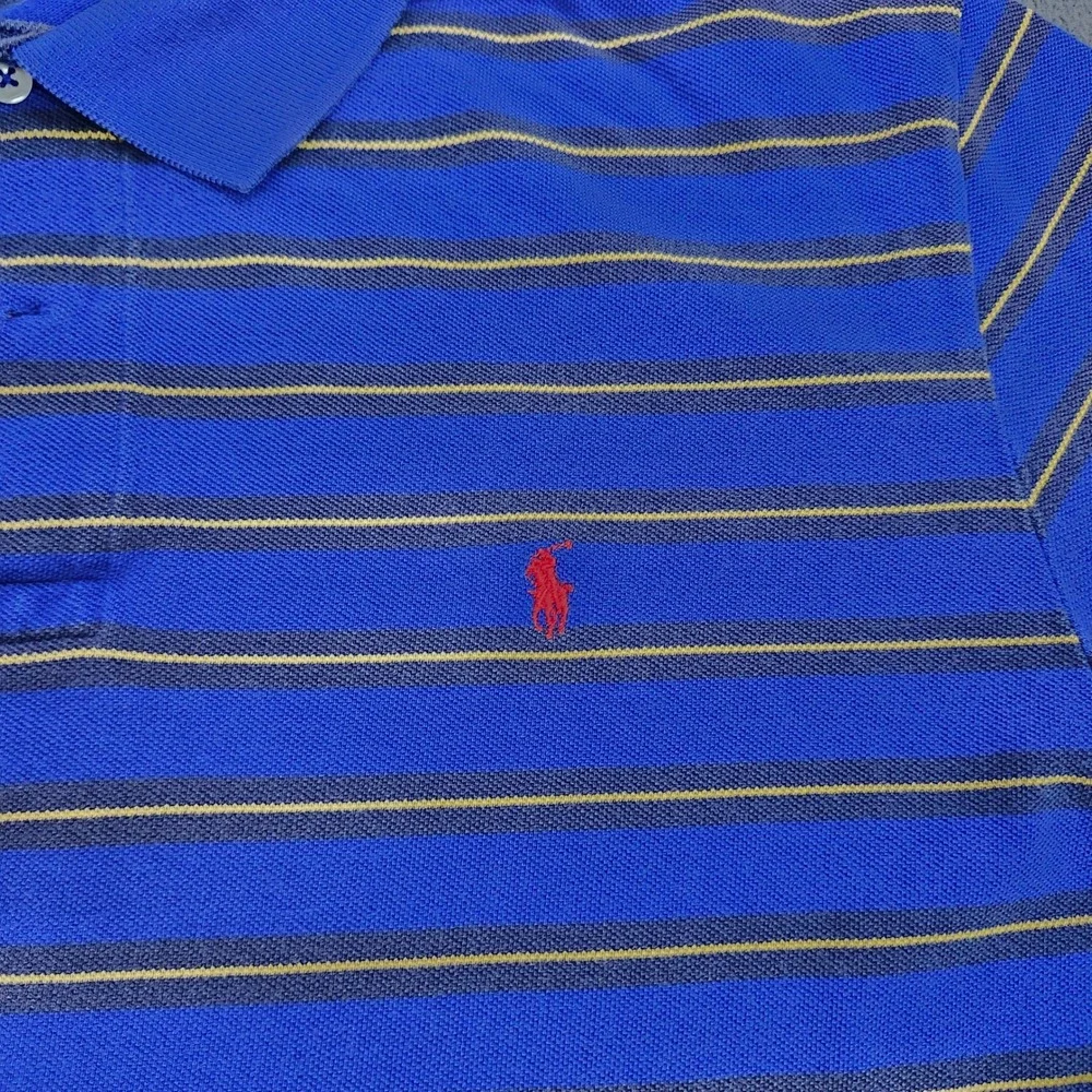 Polo Ralph Lauren Mens Blue Striped Short Sleeve Pique Polo Shirt Size L