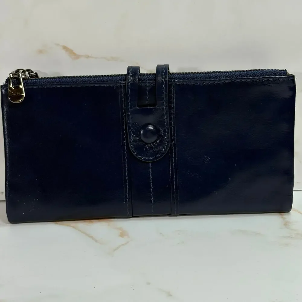 Roulens Blue Leather Wallet Snap Closure Zip‎ Pockets ID Card Holder 7