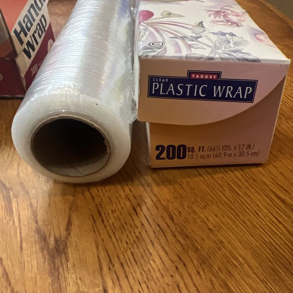 Vintage Saran, Glad, Handi, Target Cling  Plastic Wrap Clear & Red All Open Used