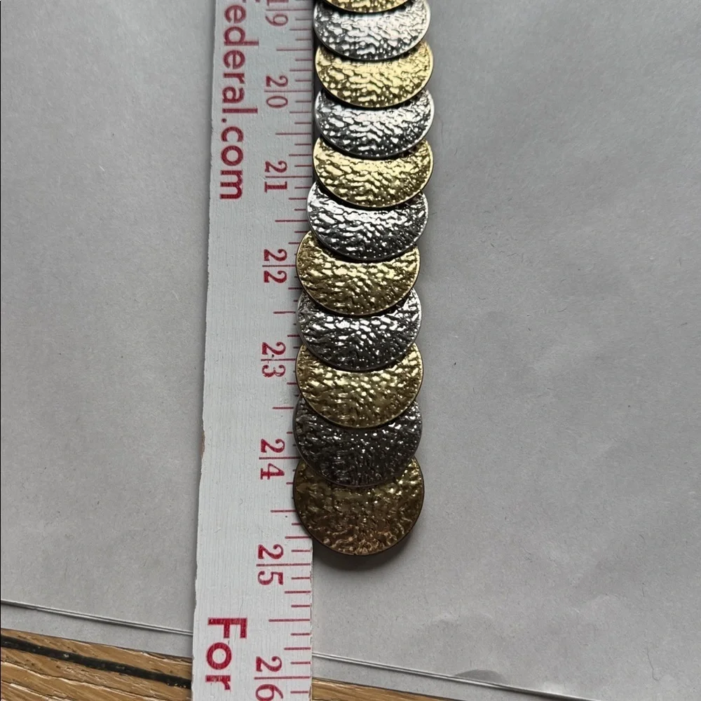 Vintage Gold Silver Tone Circle Belt Womens S/M 70’s stretchy Metallic Disco