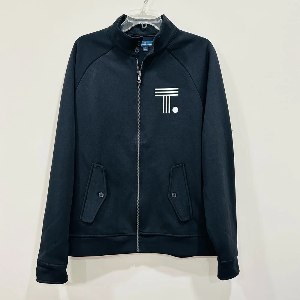 Brooks Brothers Men’s Jacket Size L Black Front Zip Funnel Neck Cotton‎ Blend