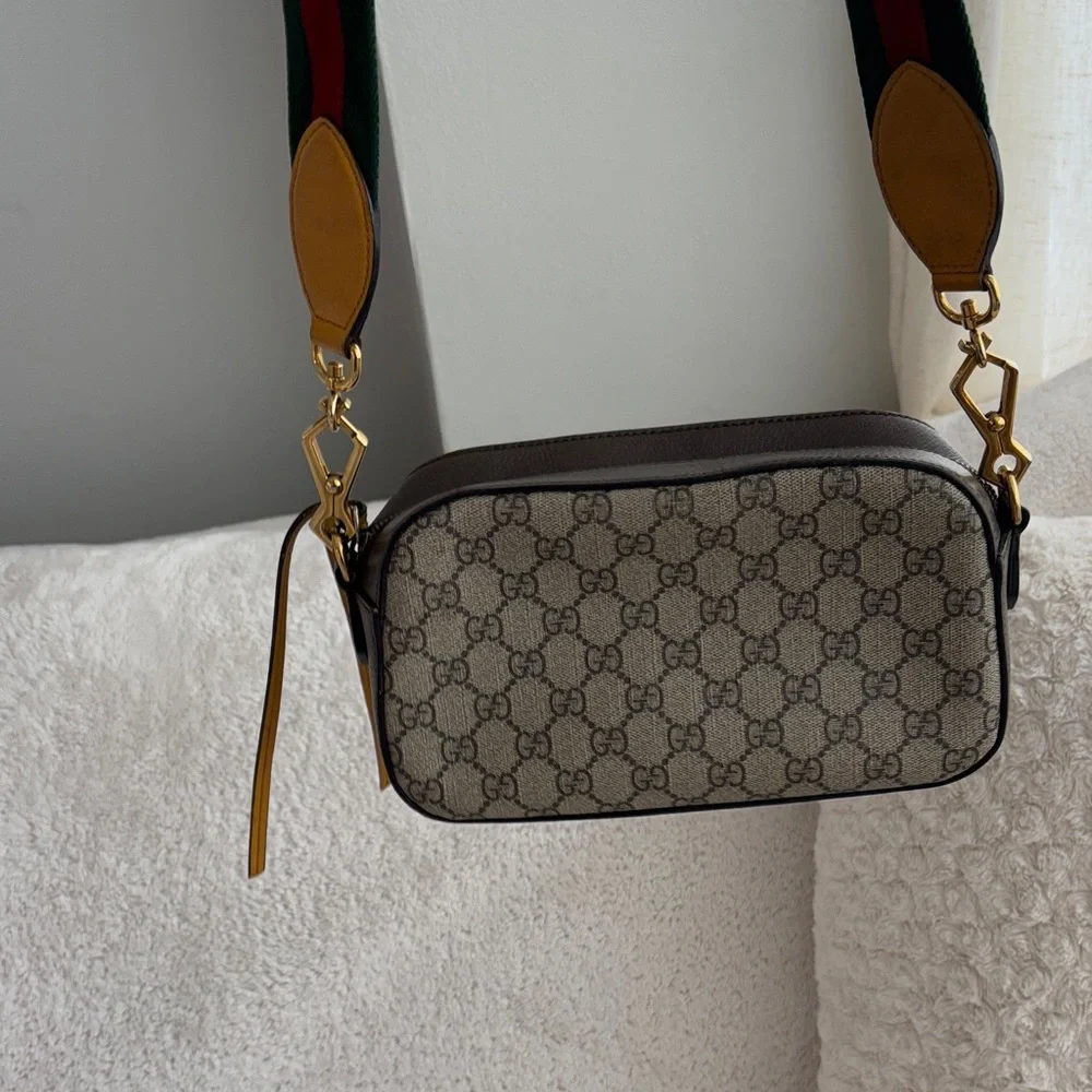 Gucci GG Supreme Beige and Brown Crossbody with Green-Red Web Strap