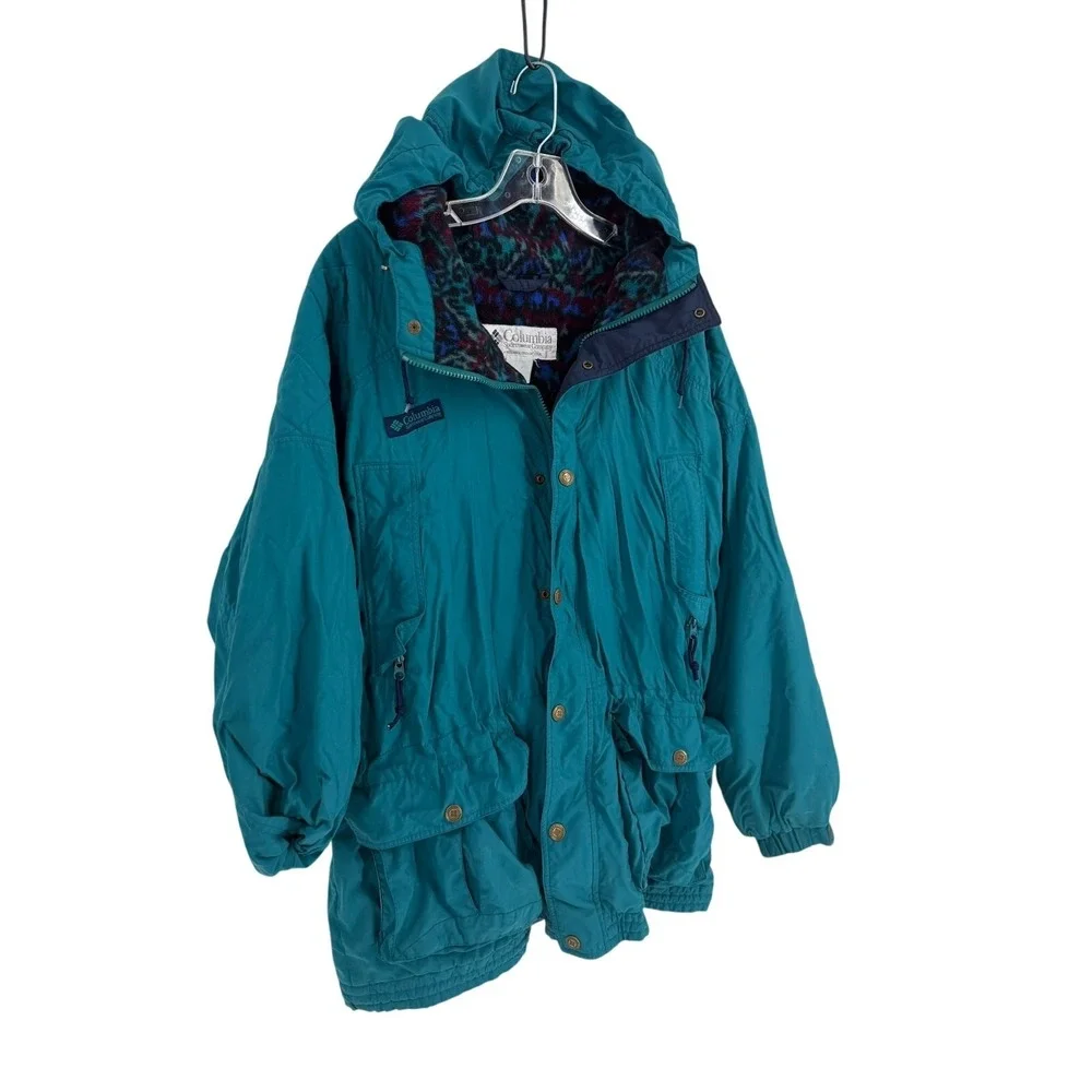 Columbia Parka Jacket Vintage 90s Hooded Fleece Lined Mens Large‎ Teal
