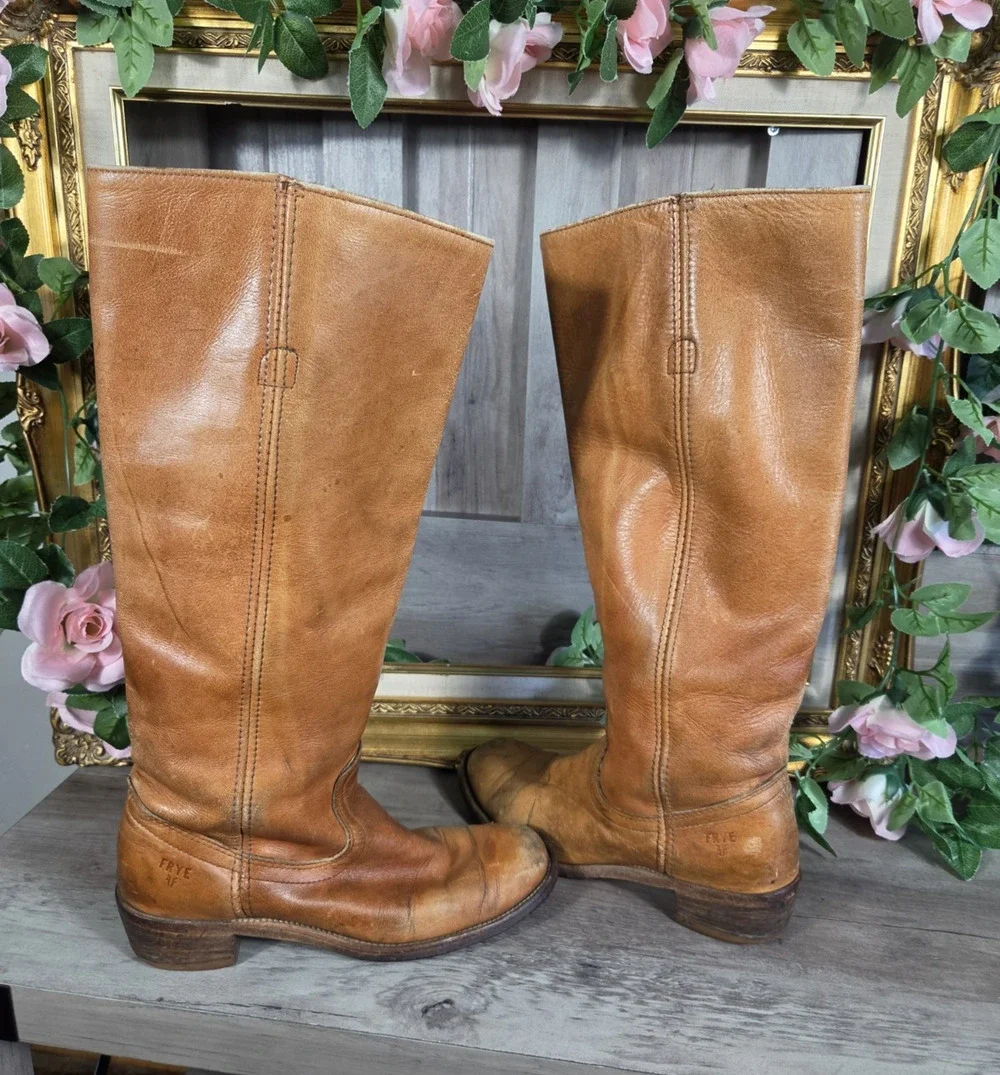 Vintage Frye Campus 8711 Tall Leather Boots USA Women's 7B Cognac Riding Western