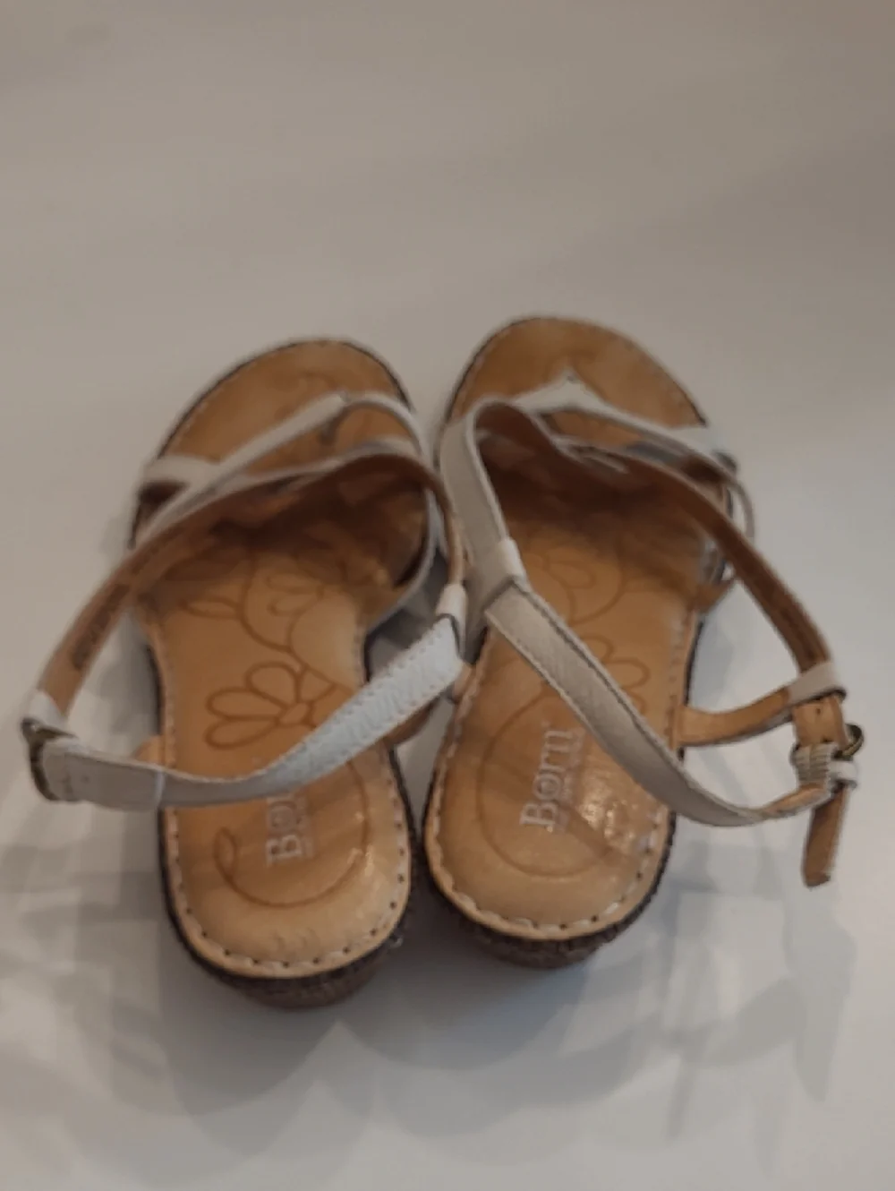 Born Sling Back Sandal Strappy Open Toe Leather Crisscross Wedge Low Stack Heels