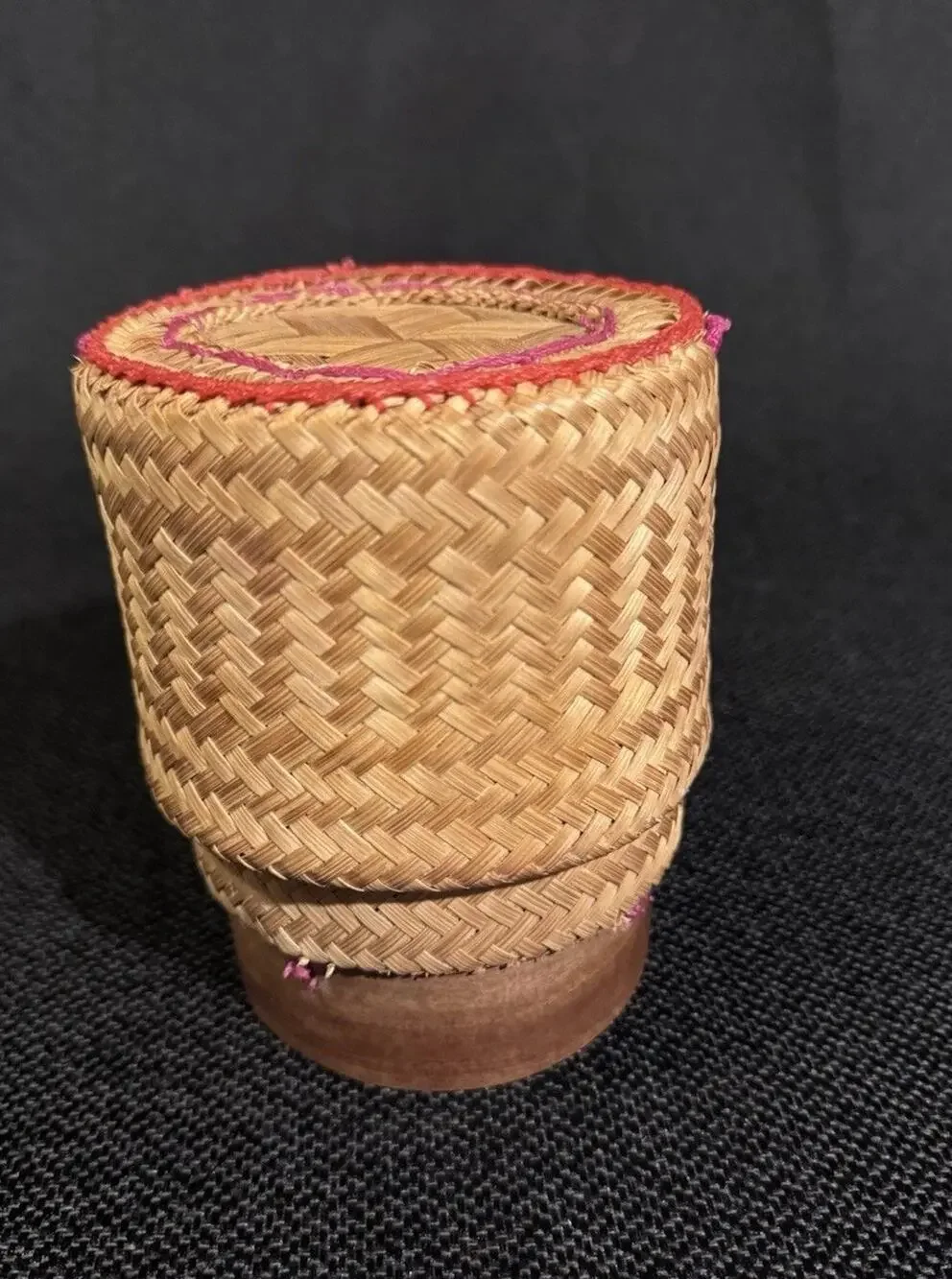 Vintage Handmade Thai Sticky Rice Basket Kratip Bamboo Woven Container 5 Inch