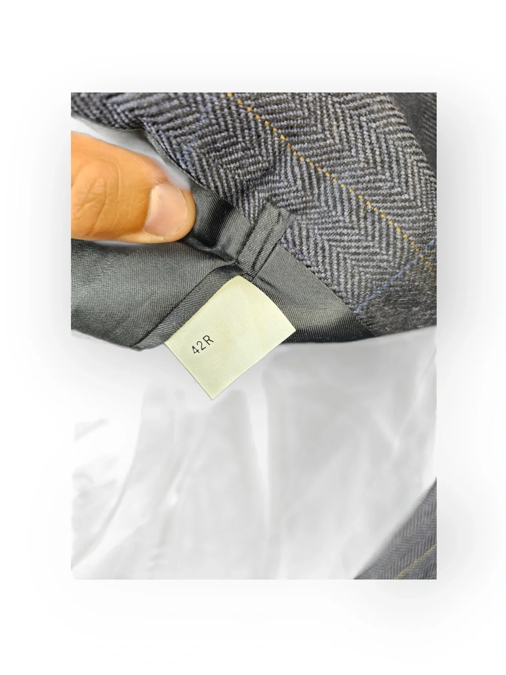 Vintage Oscar de la Renta Dark Blue-Gray Plaid Herringbone Sport Coat 42R