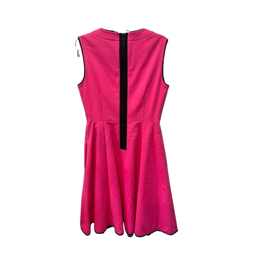 Kate Spade Carol Fit Flare Dress Size 2 Hot Pink Sleeveless Pockets Piped Trim
