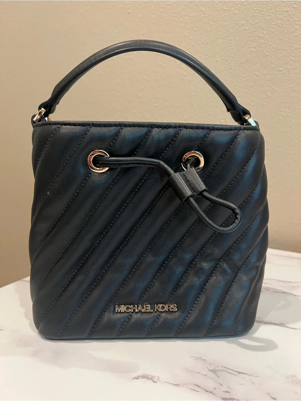 Michael Kors Black Quilted Leather Satchel with Gold Hardware