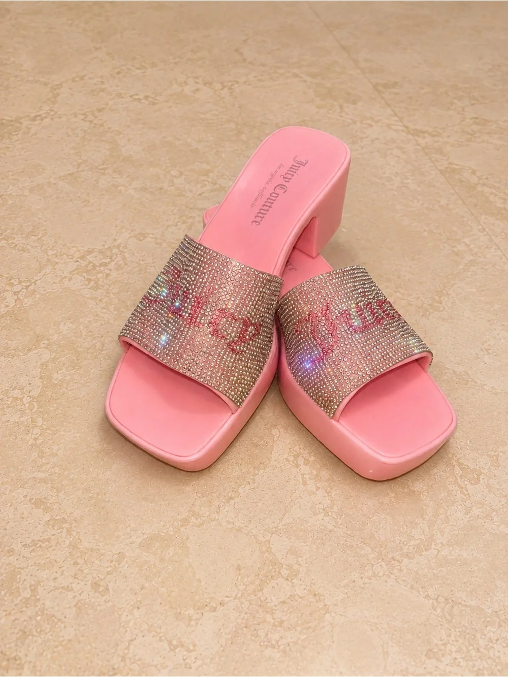 Juicy Couture Pink Crystal-Embellished Slide Mules