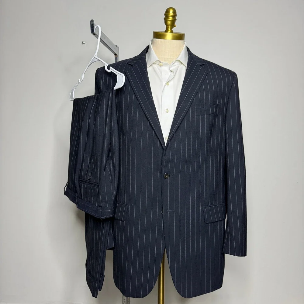 Façonnable Men's 100% Wool (56 EU)‎ 44L 32W Pinstripe Two-Piece Suit Classic Fit