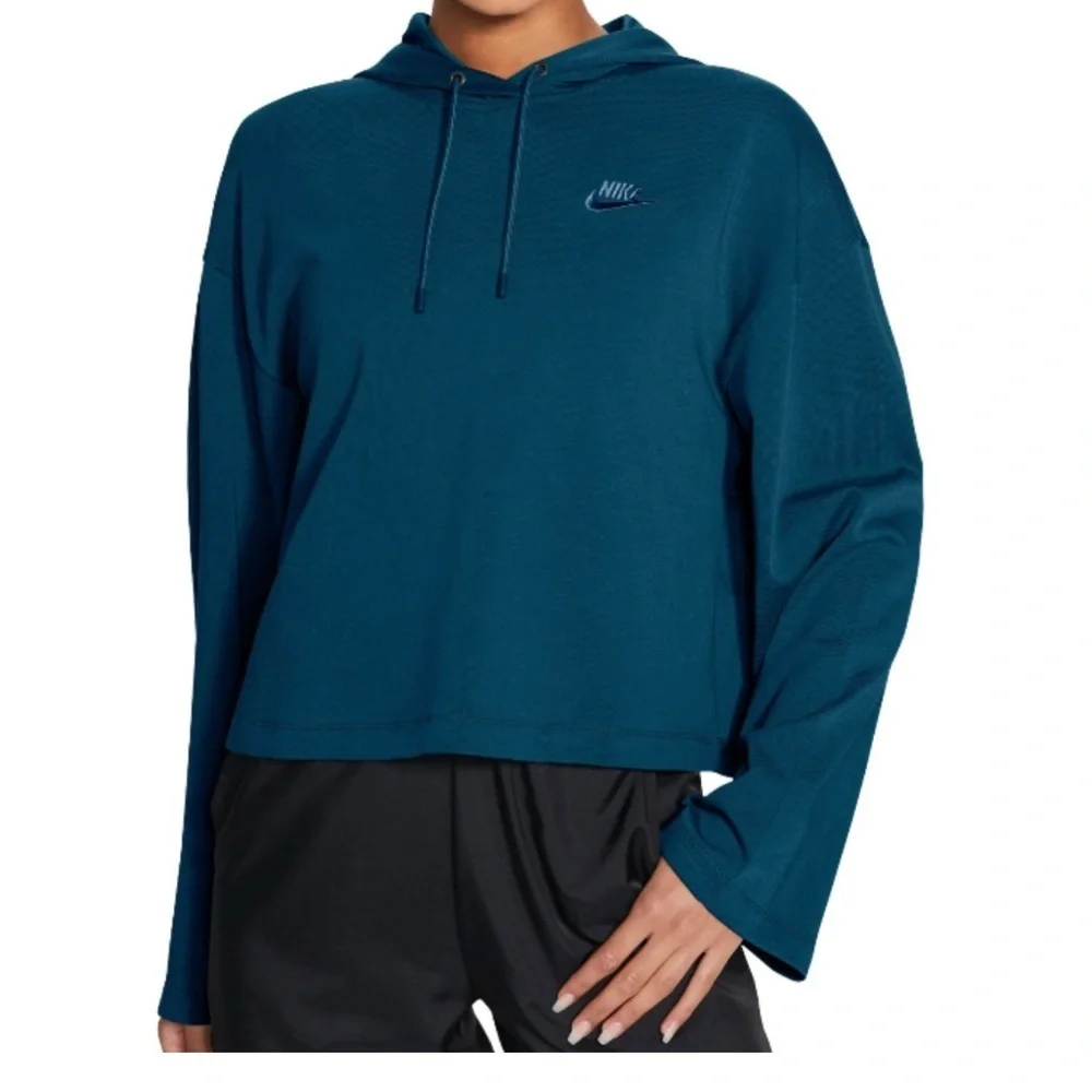 Nike Hoodie Womens Sportswear Jersey Crop Sweatshirt Blue Loose Fit, Medium