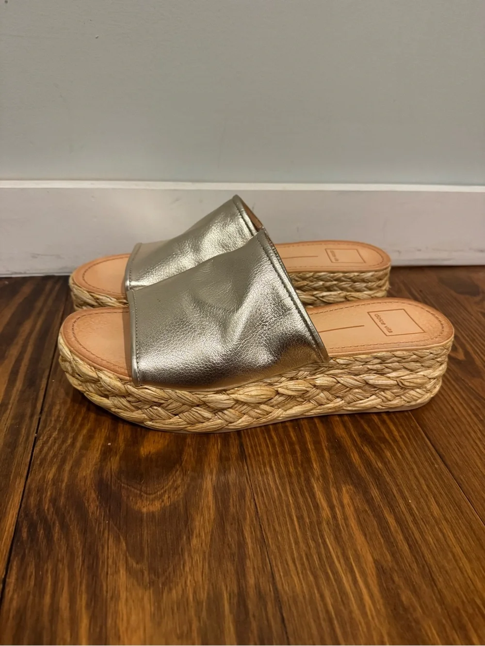 Dolce Vita Silver Metallic Espadrille Platform Slide