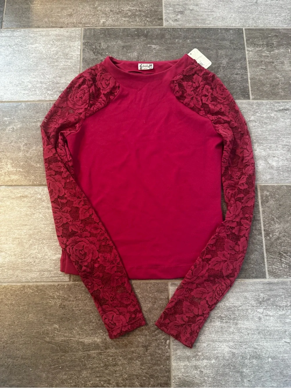 Intimately free people, long sleeve, laced, sangria, XS, new