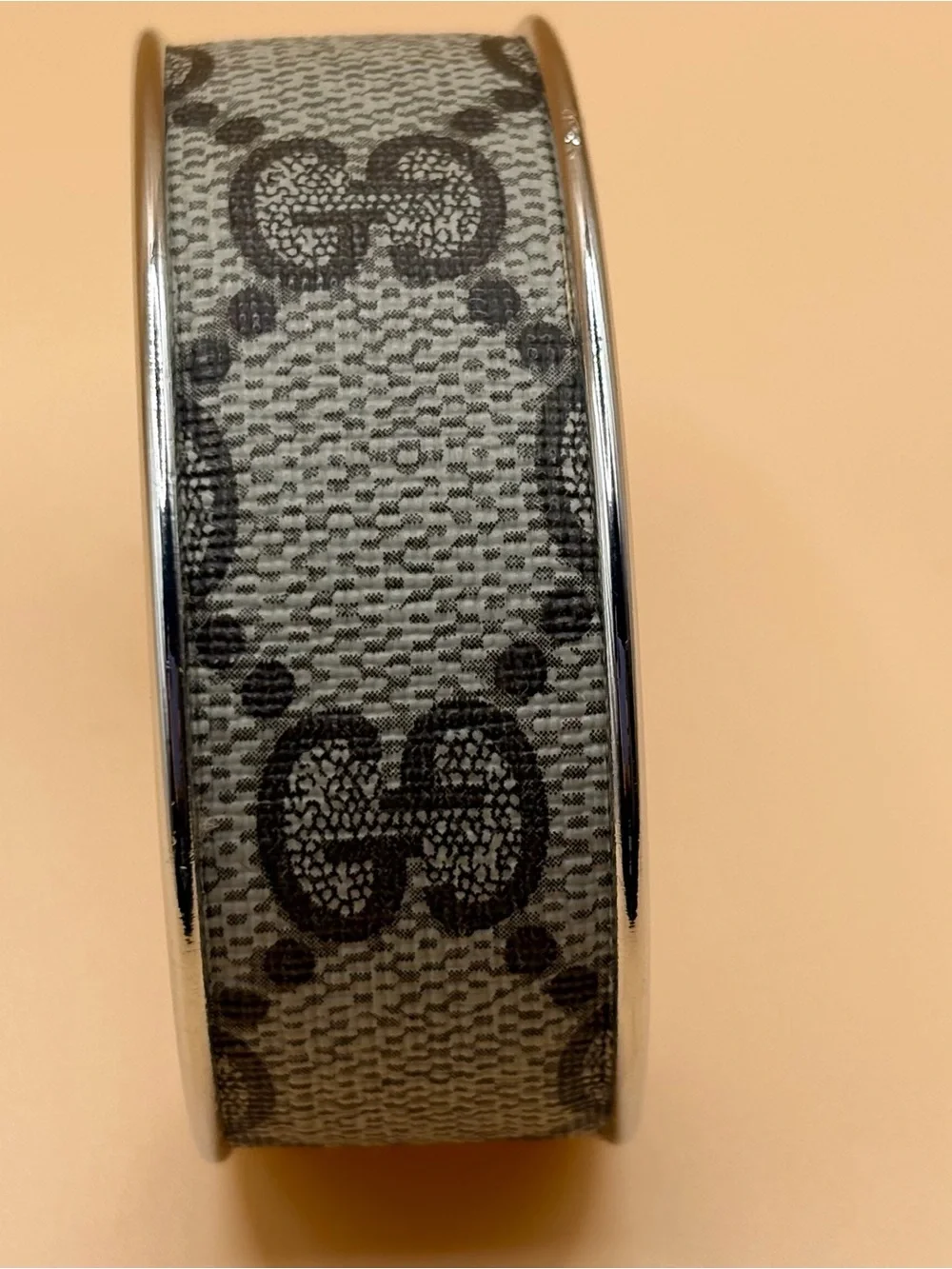 Classic GG Gucci Patterned Fabric Cuff Bracelet with Silver Trim