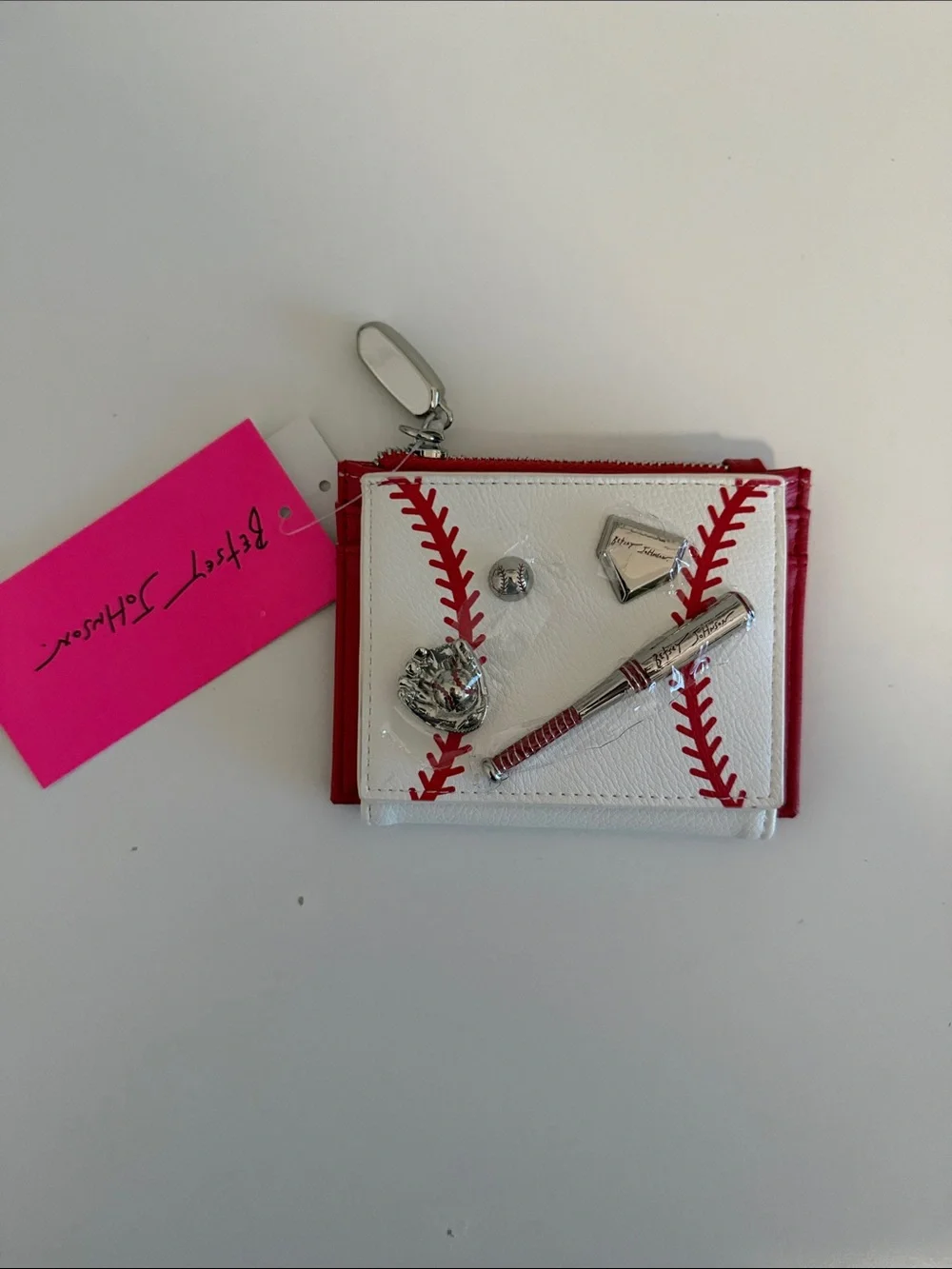Betsey Johnson Red Card Wallet with Silver Charm