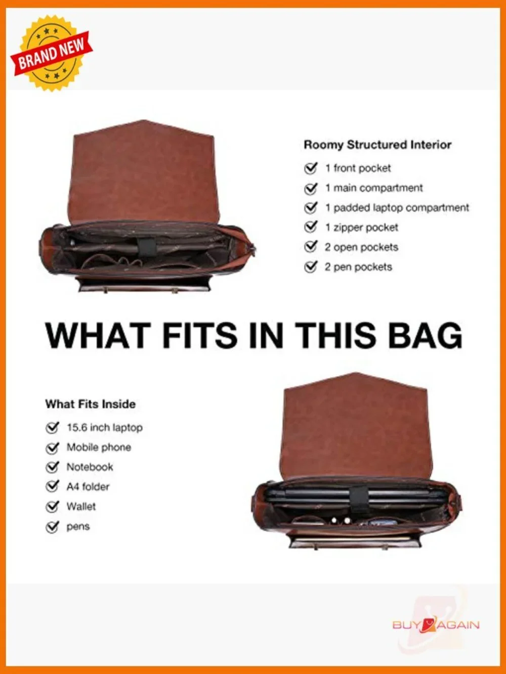 Vegan Leather Laptop Backpack Messenger Bag 15.6